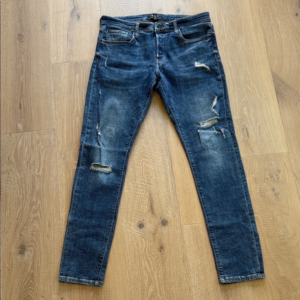 Forever 21 Men's Slim Fit Distressed Jeans - Dark Blue sz 36